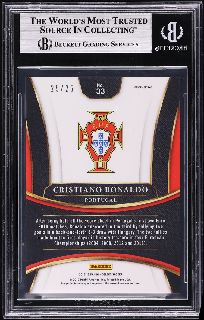 2017 Select Zebra Prizm Cristiano Ronaldo 25/25 #33 BGS 8.5 NM-MT+