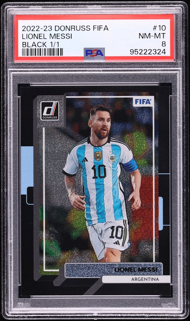2022 Donruss FIFA Black Lionel Messi 1/1 #10 PSA 8 NM-MT