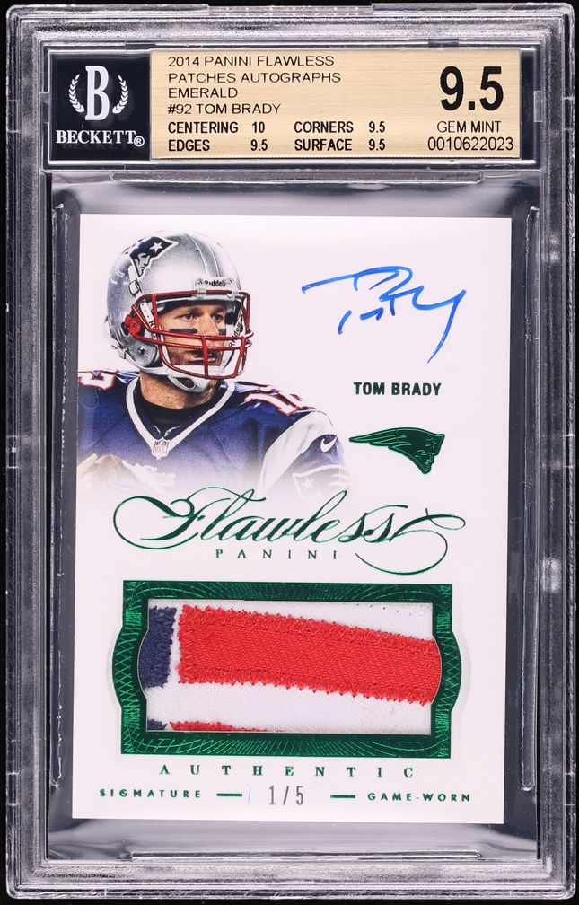 2014 Panini Flawless Emerald Tom Brady PATCH AUTO 1/5 #92 BGS 9.5 GEM MINT
