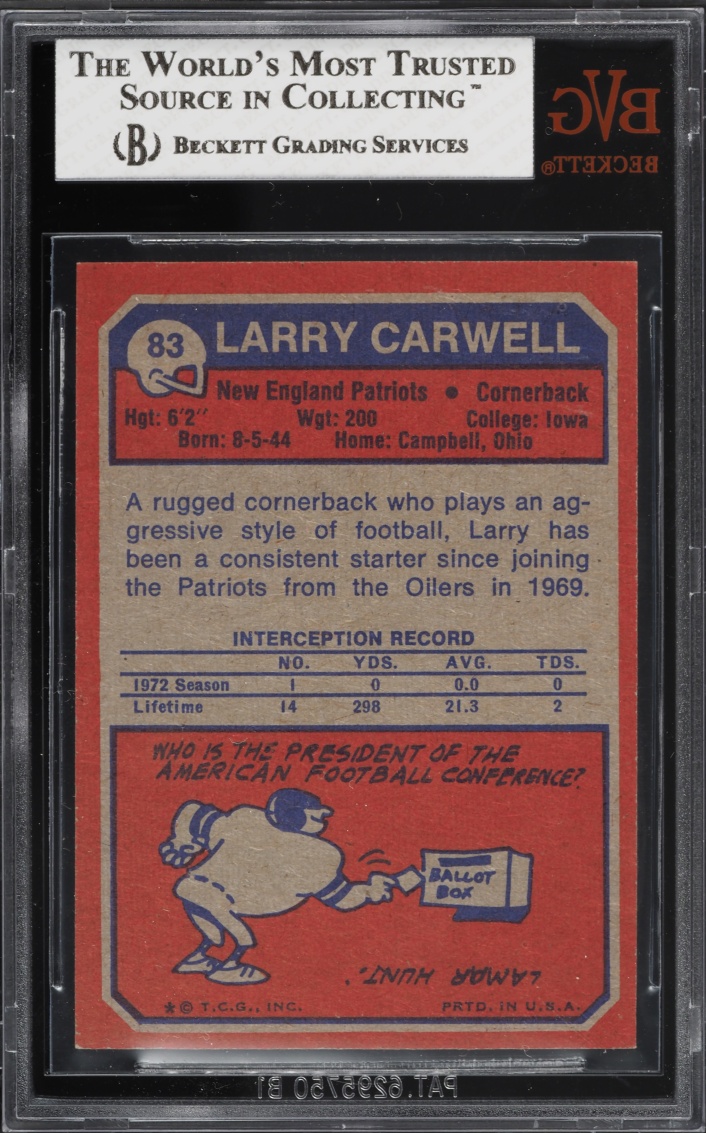 1973 Topps Football Larry Carwell #83 BVG 8 NM-MT