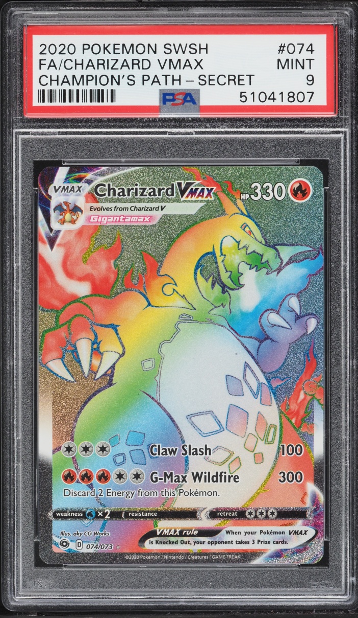 2020 Pokemon Sword & Shield Champion's Path Rainbow Rare Charizard VMAX #74 PSA 9 MINT