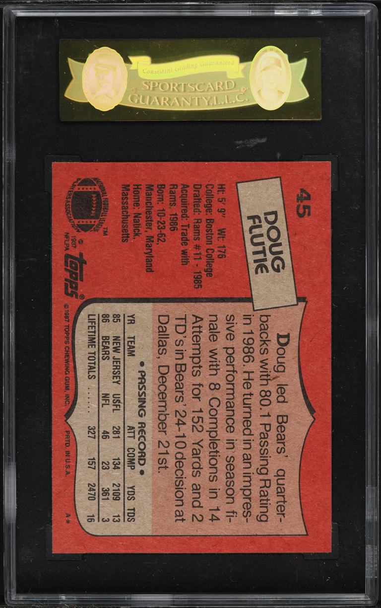1987 Topps Football Doug Flutie ROOKIE #45 SGC 10 GEM MINT