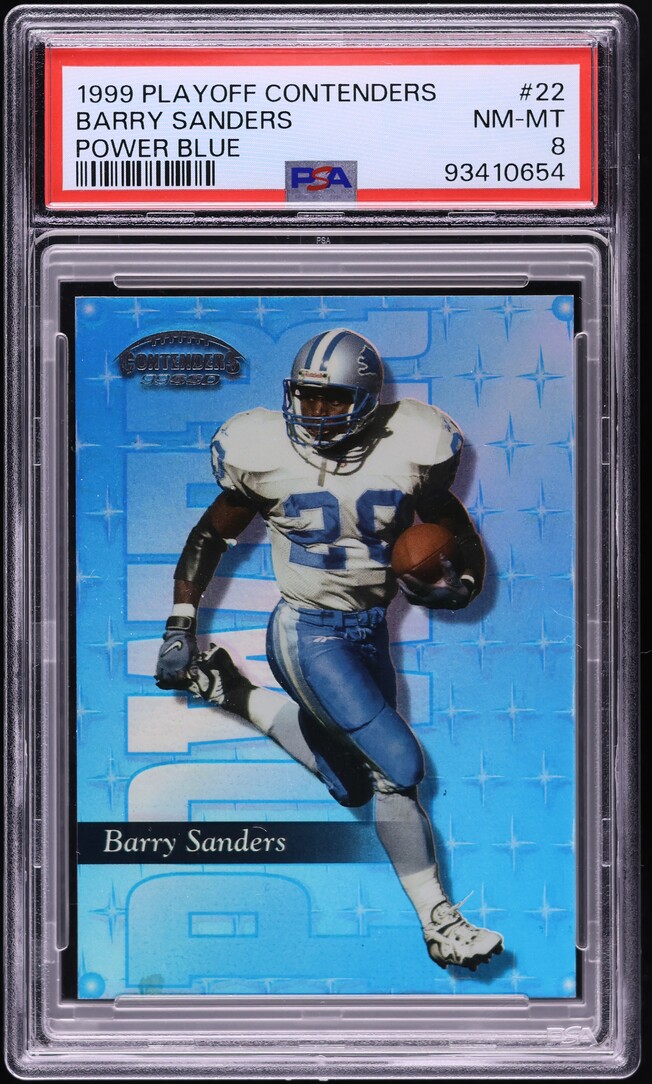1999 Playoff Contenders Power Blue Barry Sanders /50 #22 PSA 8 NM-MT