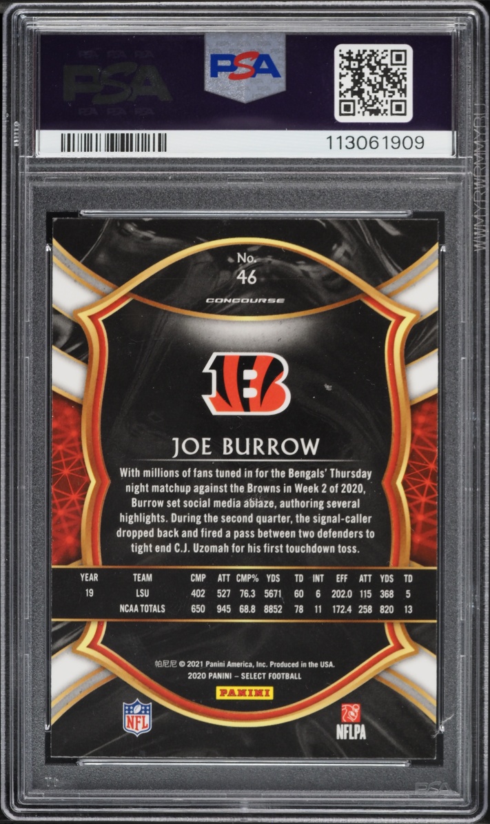 2020 Select Concourse Joe Burrow ROOKIE #46 PSA 10 GEM MINT