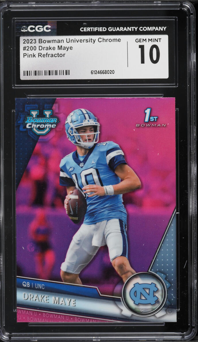 2023 Bowman Chrome University Pink Refractor Drake Maye ROOKIE #200 CGC 10 GEM MINT