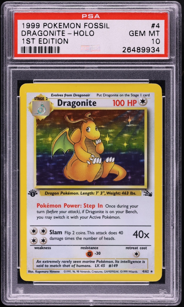 1999 Pokemon Fossil 1st Edition Holo Dragonite #4 PSA 10 GEM MINT