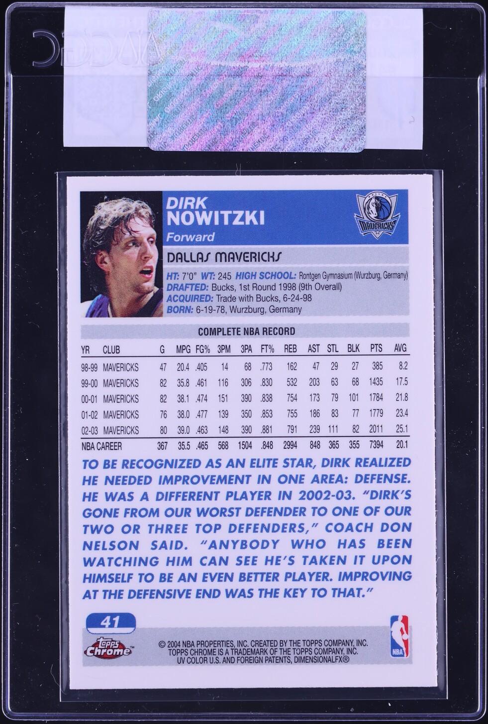 2003 Topps Chrome Dirk Nowitzki #41 CGC AUTH