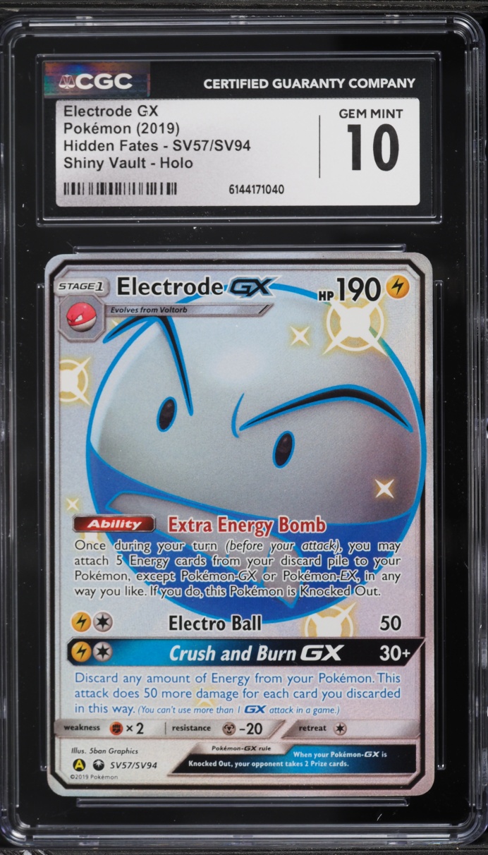 2019 Pokemon Sun & Moon Hidden Fates Shiny Vault Full Art Electrode GX #SV57 CGC 10 GEM MINT