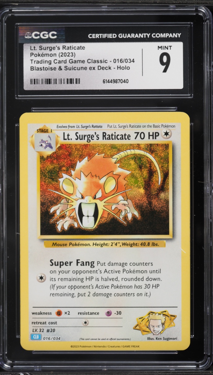 2023 Pokemon TCG Classic Collection Holo Lt. Surge's Raticate #16 CGC 9 MINT