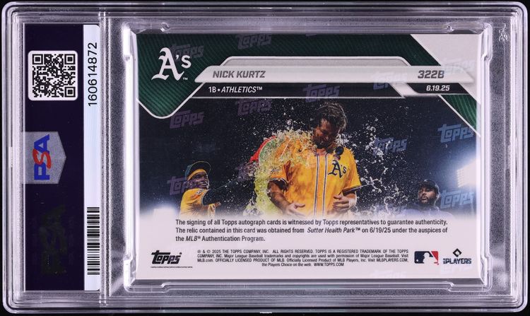 2025 Topps Now Red Nick Kurtz ROOKIE PATCH AUTO /5 #322B PSA 9 MINT - Photo 2