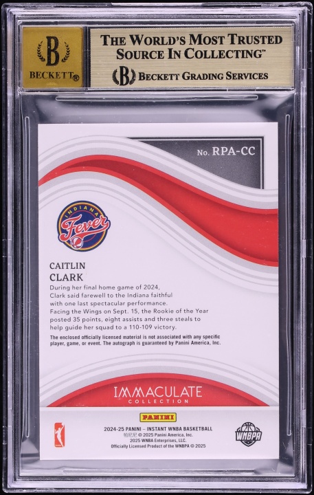 2024 Panini Royalty Immaculate Collection Red Caitlin Clark ROOKIE PATCH AUTO /49 BGS 9.5 GEM - Photo 2