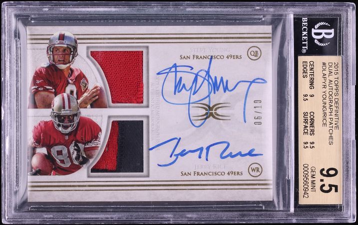 2015 Topps Definitive Collection Dual Steve Young Jerry Rice PATCH AUTO /10 #DLAP-YR BGS 9.5