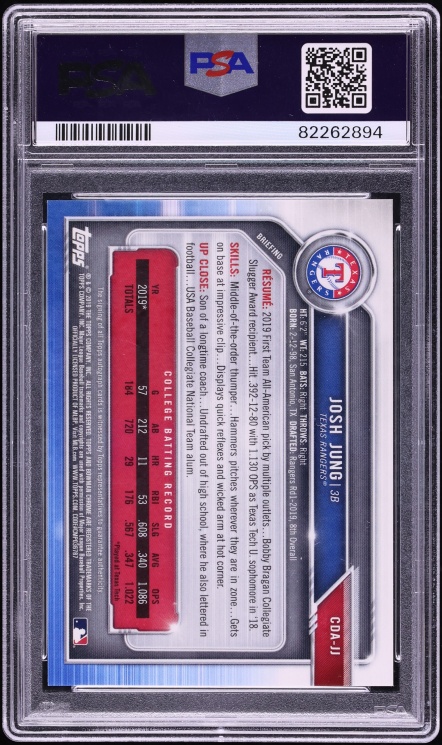 2019 Bowman Chrome Gold Refractor Josh Jung PROSPECT AUTO /50 #CDA-JJ PSA 10 GEM MINT - Photo 2