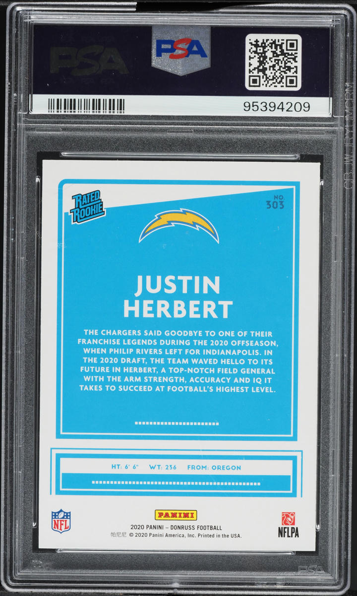 2020 Donruss Yellow Press Proof Justin Herbert ROOKIE #303 PSA 9 MINT
