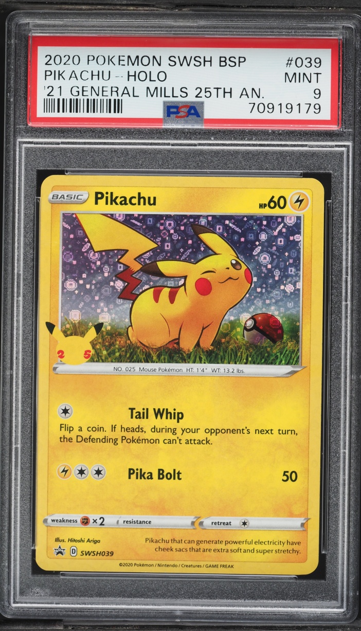 2020 Pokemon SWSH Promo '21 General Mills 25th Anniversary Holo Pikachu #39 PSA 9 MINT