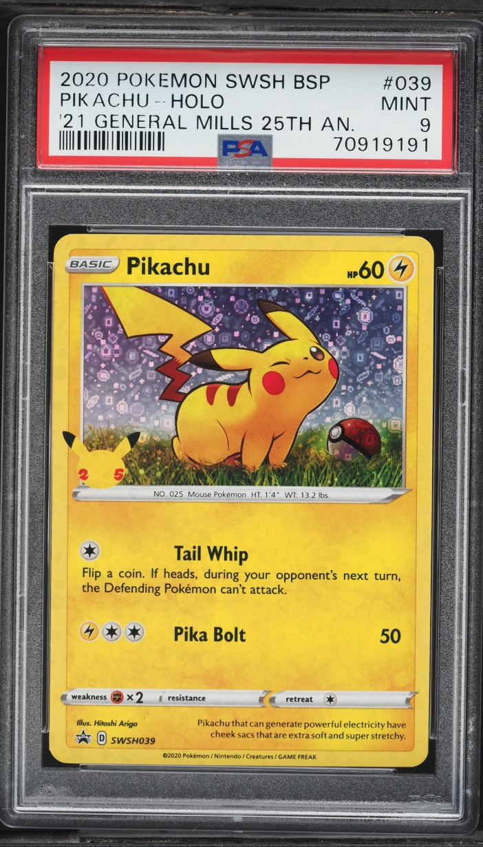 2020 Pokemon SWSH Promo '21 General Mills 25th Anniversary Holo Pikachu #39 PSA 9 MINT