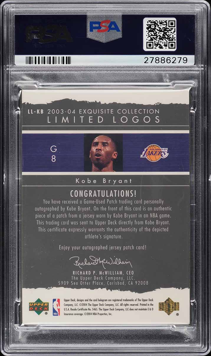 2003 Exquisite Collection Limited Logos Kobe Bryant PATCH AUTO /75 #KB PSA 10