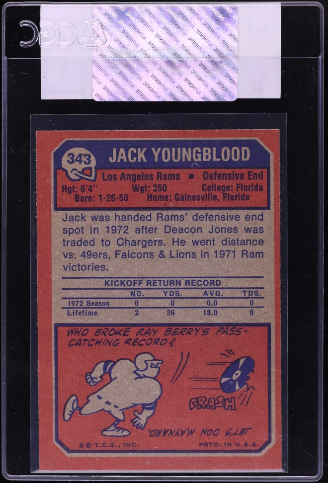 1973 Topps Football Jack Youngblood ROOKIE #343 CGC AUTH
