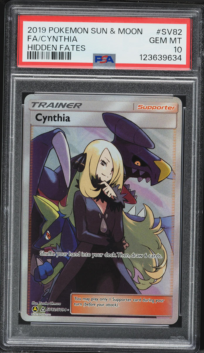2019 Pokemon Sun & Moon Hidden Fates Full Art Cynthia #SV82 PSA 10 GEM MINT