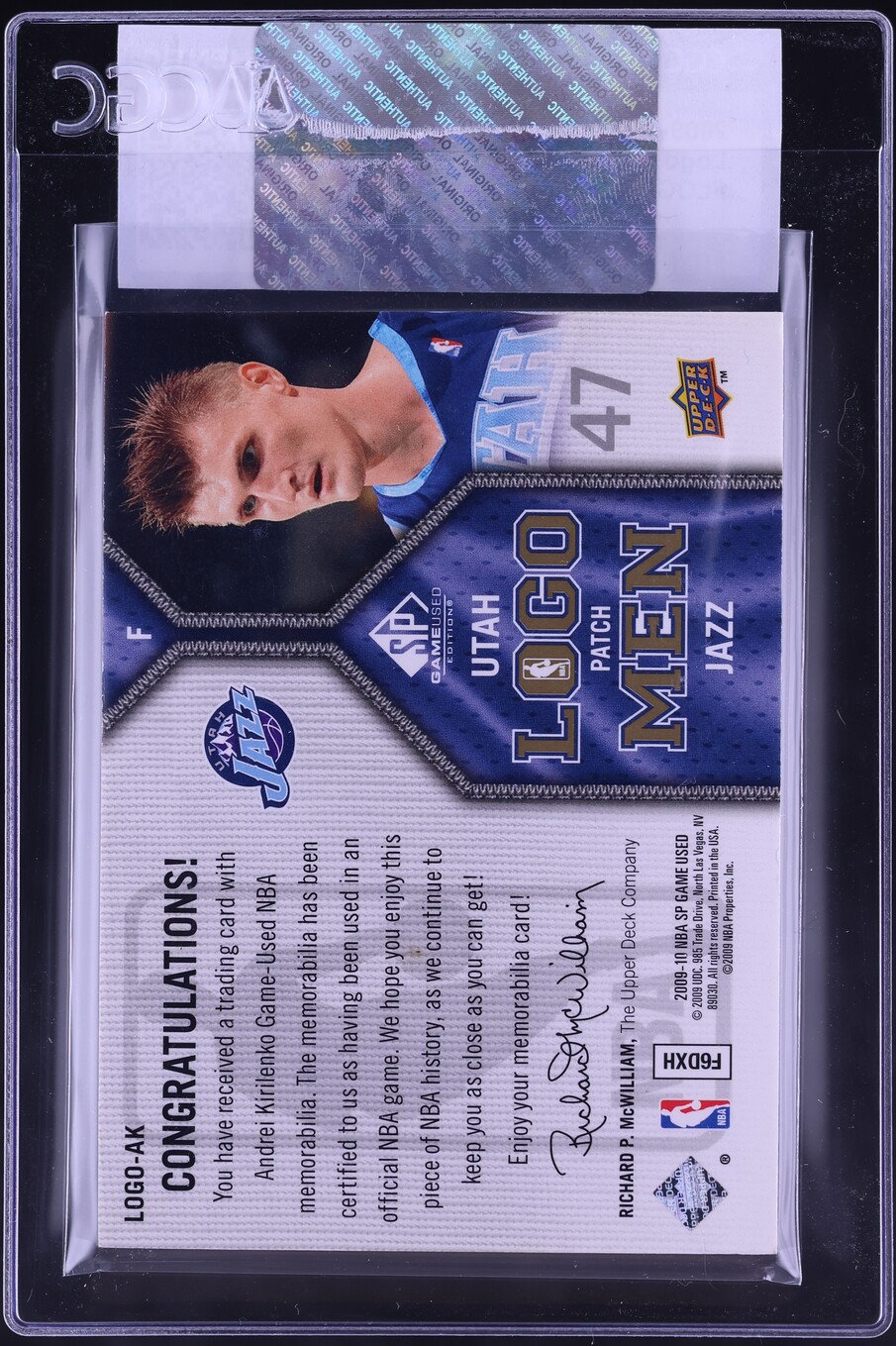 2009 SP Game Used Logo Men Andrei Kirilenko LOGOMAN PATCH /11 #LOGO-AK CGC AUTH
