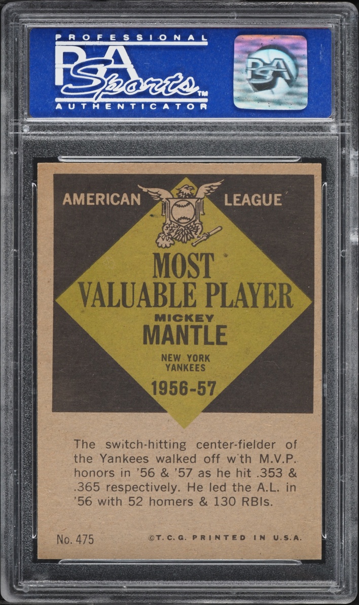 1961 Topps Mickey Mantle MVP #475 PSA 7 NRMT