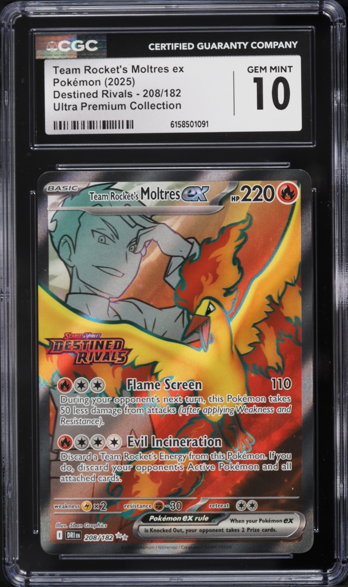 2025 Pokemon SV Destined Rivals Ultra Premium Full Art Team Rocket's Moltres Ex #208 CGC 10 GEM