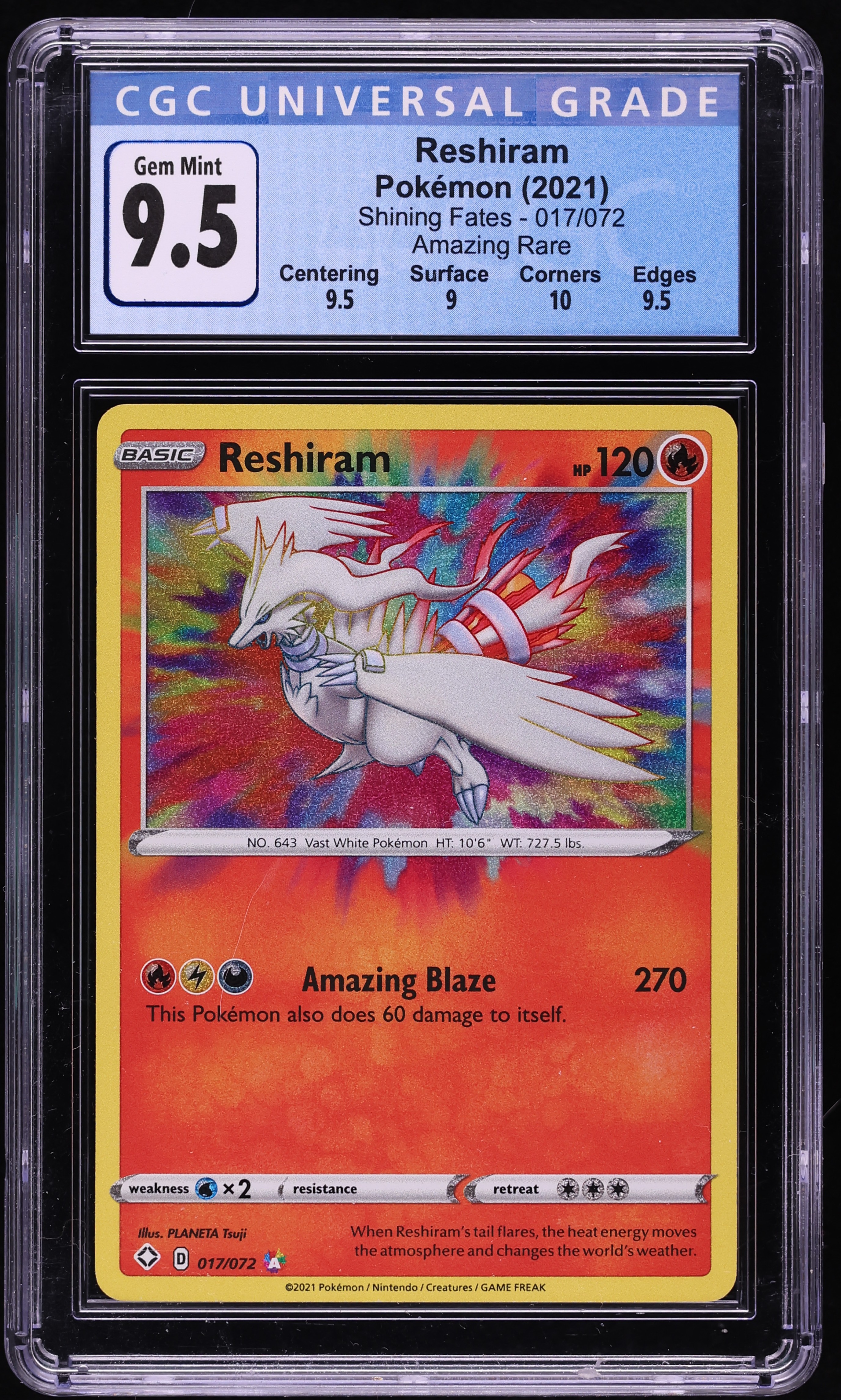 2021 Pokemon Sword & Shield Shining Fates Amazing Rare Reshiram #17 CGC 9.5 GEM MINT
