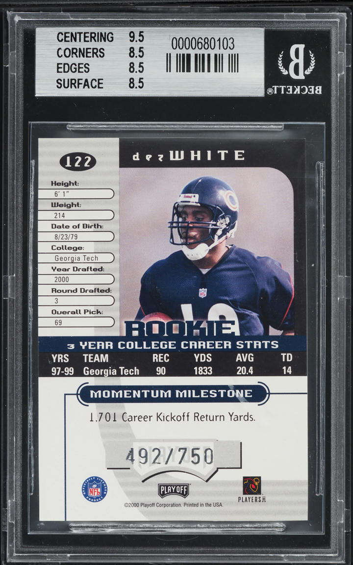 2000 Playoff Momentum Graded Dez White ROOKIE /750 #122 BGS 8.5 NM-MT+