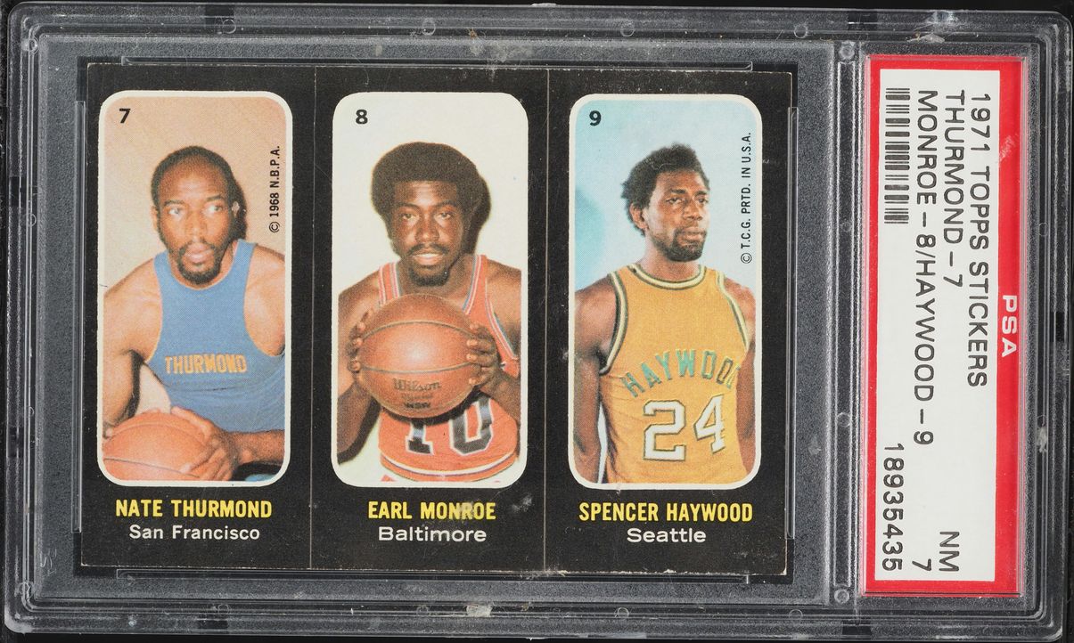 1971 Topps Stickers Nate Thurmond Earl Monroe Spencer Haywood PSA 7 NRMT