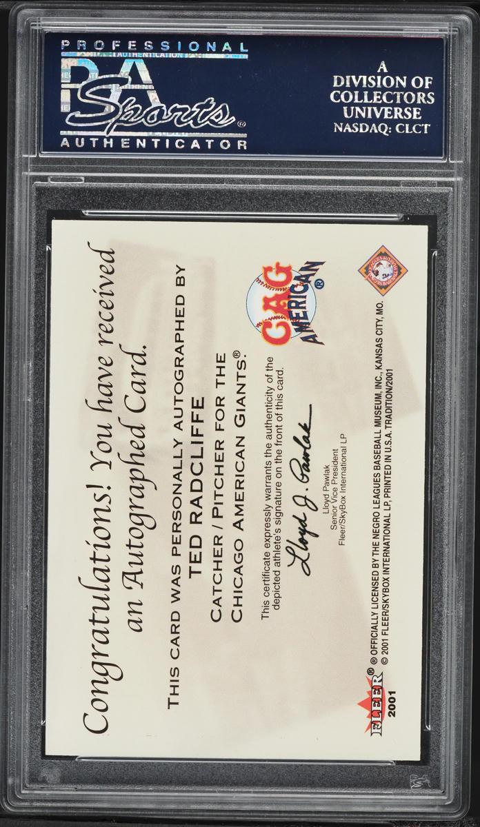 2001 Fleer Stitches In Time Ted Radcliffe AUTO PSA 9 MINT