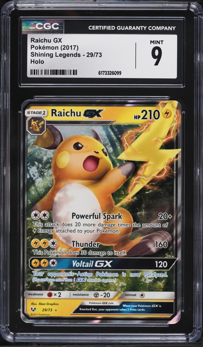2017 Pokemon Sun & Moon Shining Legends Holo Raichu GX #29 CGC 9 MINT