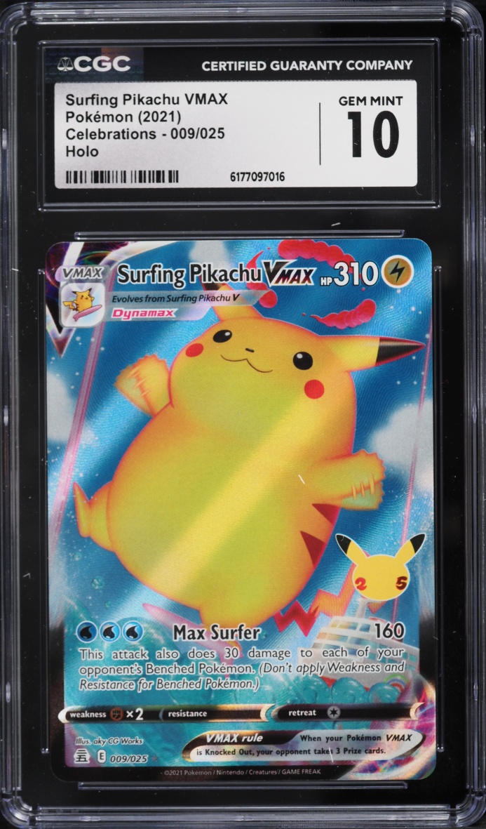 2021 Pokemon Sword & Shield Celebrations Full Art Surfing Pikachu VMAX #9 CGC 10 GEM MINT