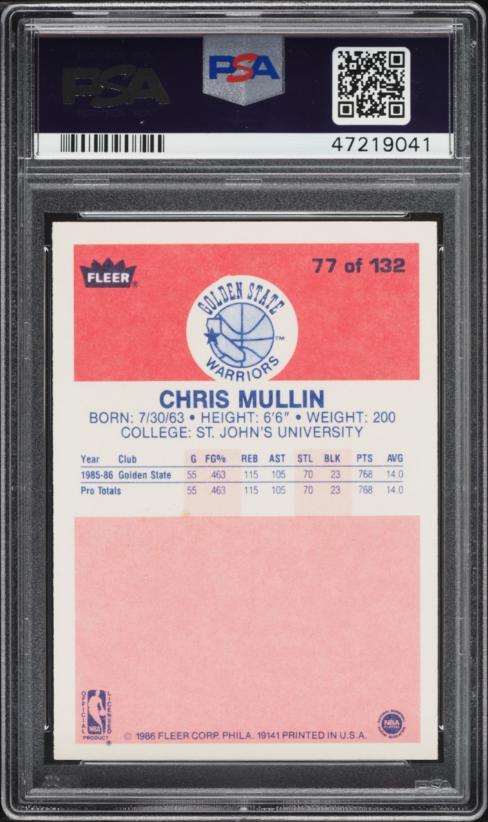 1986 Fleer Basketball Chris Mullin ROOKIE #77 PSA 9 MINT