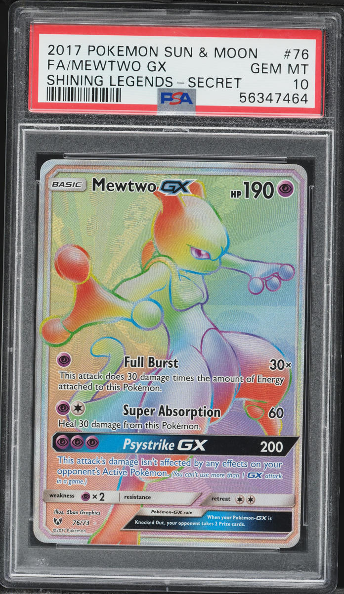 2017 Pokemon Sun & Moon Shining Legends Rainbow Rare Mewtwo GX #76 PSA 10 GEM MINT