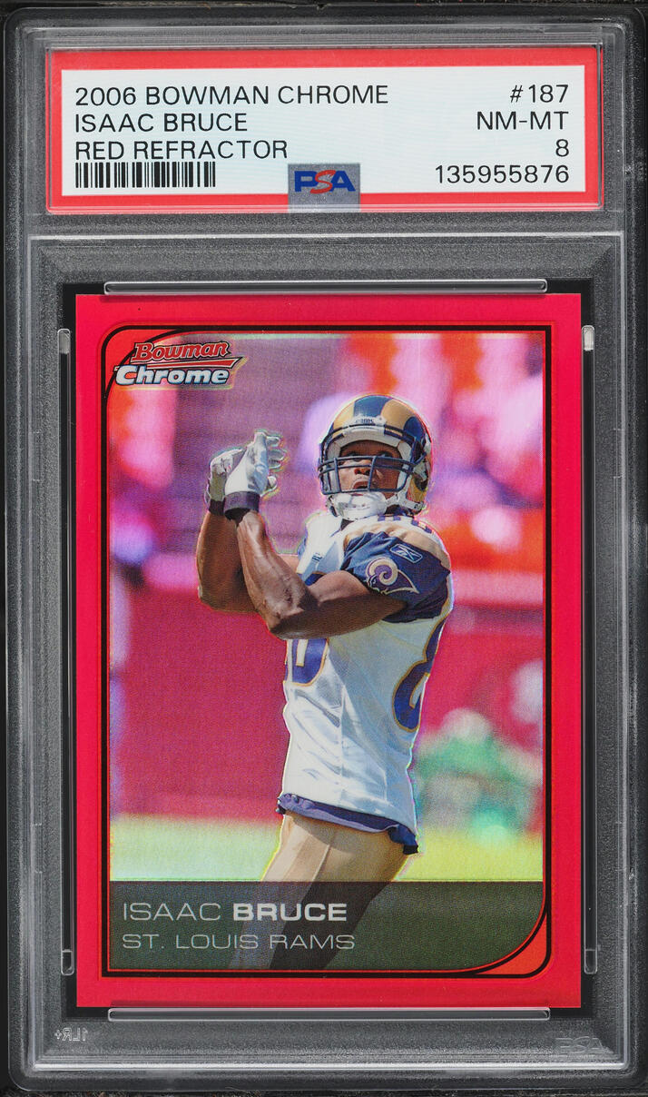 2006 Bowman Chrome Red Refractor Isaac Bruce /5 #187 PSA 8 NM-MT - Photo 1