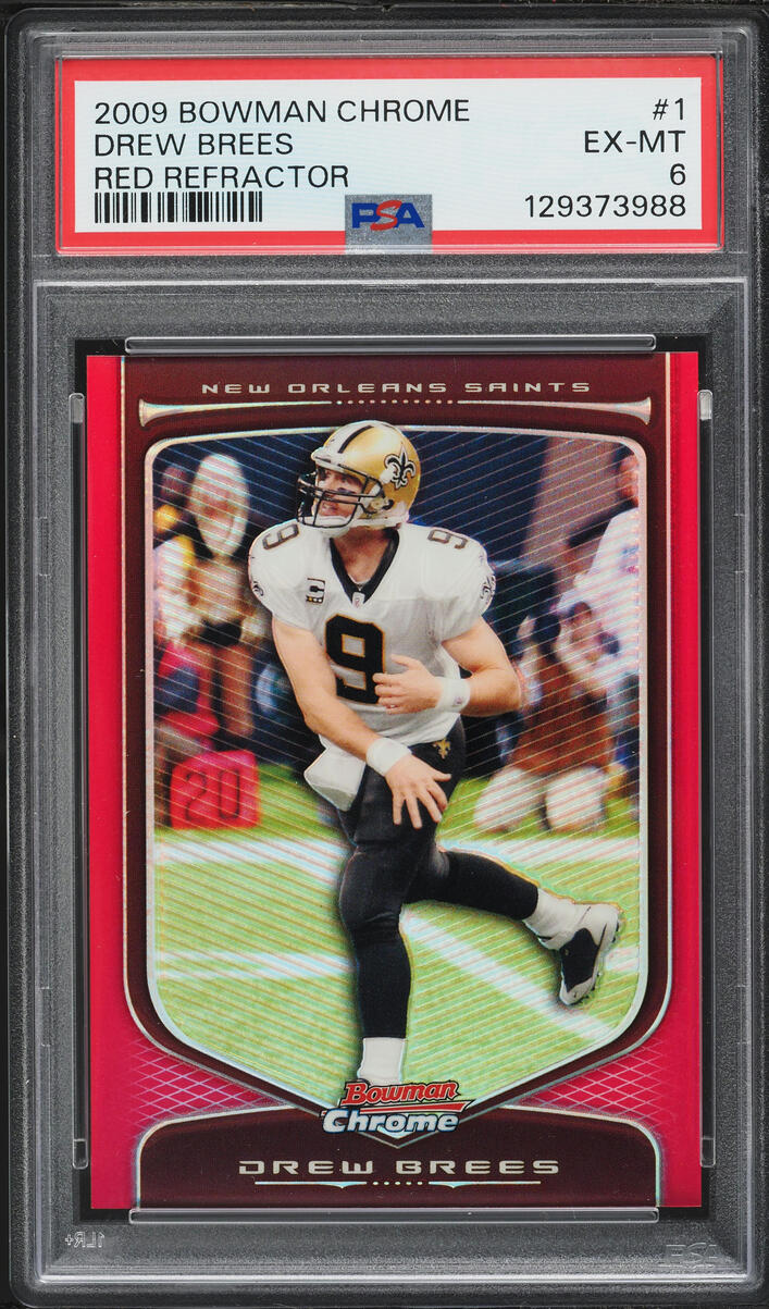 2009 Bowman Chrome Red Refractor Drew Brees 1/5 #1 PSA 6 EXMT - Photo 1