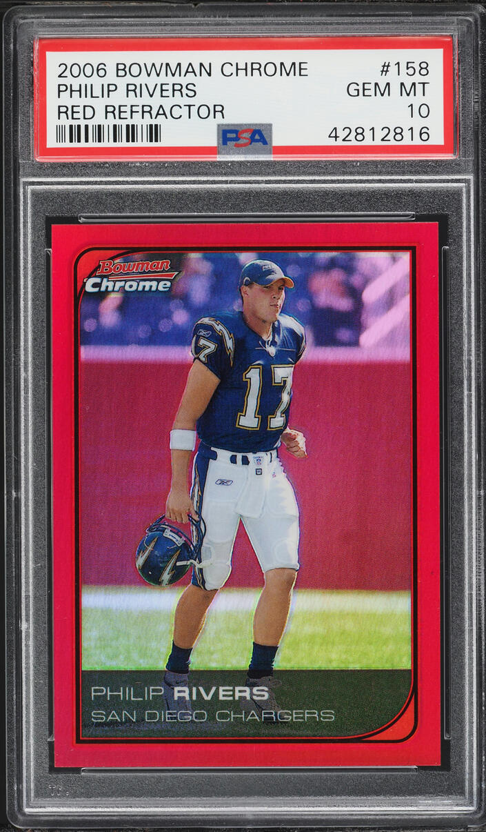 2006 Bowman Chrome Red Refractor Philip Rivers /5 #158 PSA 10 GEM MINT - Photo 1