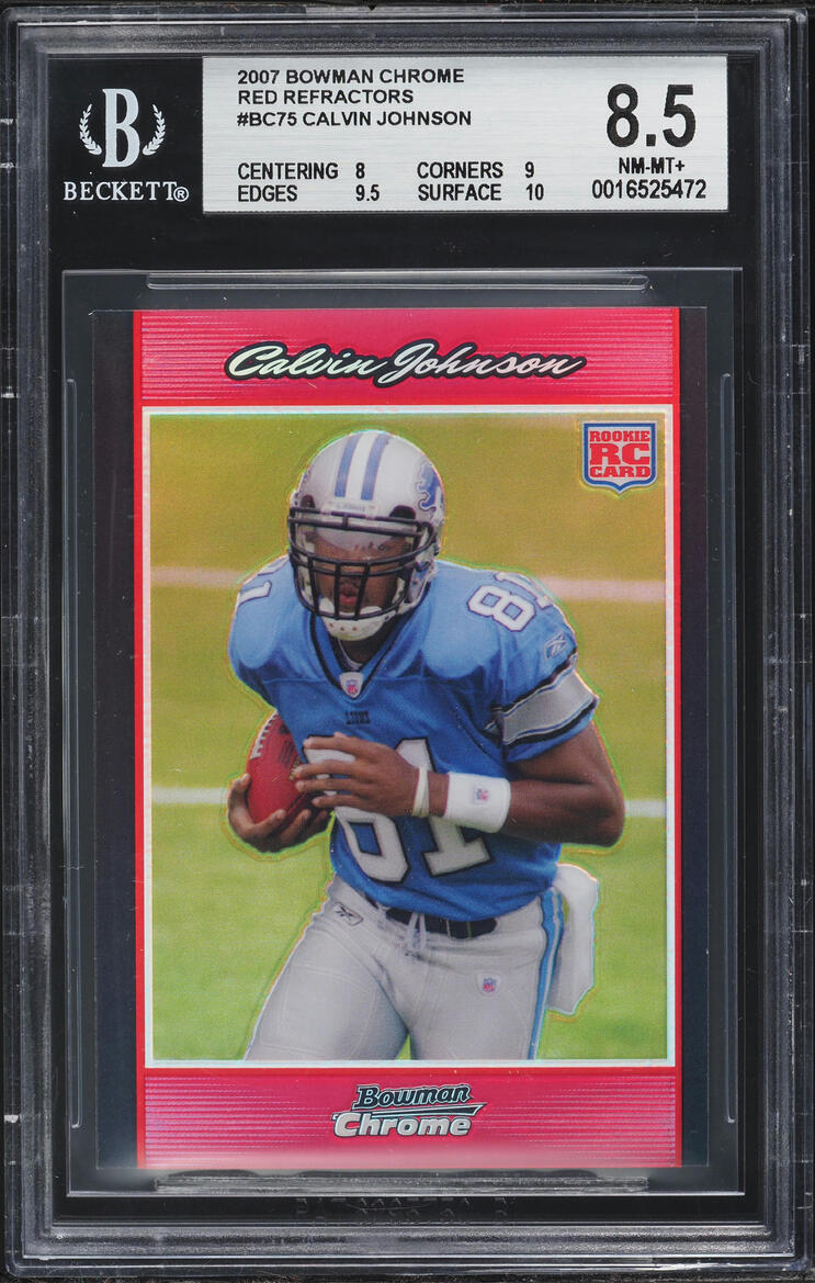 2007 Bowman Chrome Red Refractor Calvin Johnson ROOKIE 5/5 #BC75 BGS 8.5 NM-MT+ - Photo 1