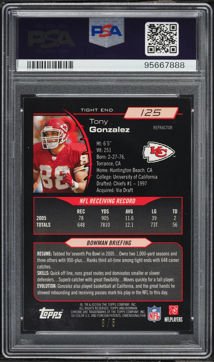 2006 Bowman Chrome Red Refractor Tony Gonzalez /5 #125 PSA 8 NM-MT - Photo 2