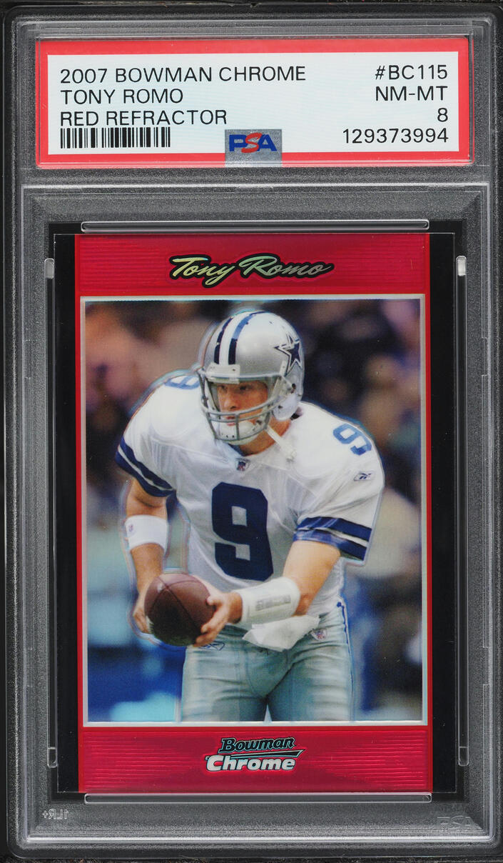 2007 Bowman Chrome Red Refractor Tony Romo 1/5 #BC115 PSA 8 NM-MT - Photo 1