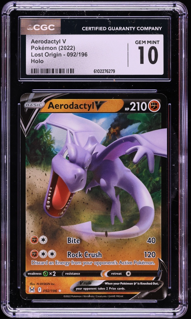 2022 Pokemon Sword & Shield Lost Origin Holo Aerodactyl V #92 CGC 10 GEM MINT