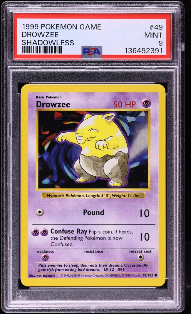 1999 Pokemon Base Set Shadowless Drowzee #49 PSA 9 MINT
