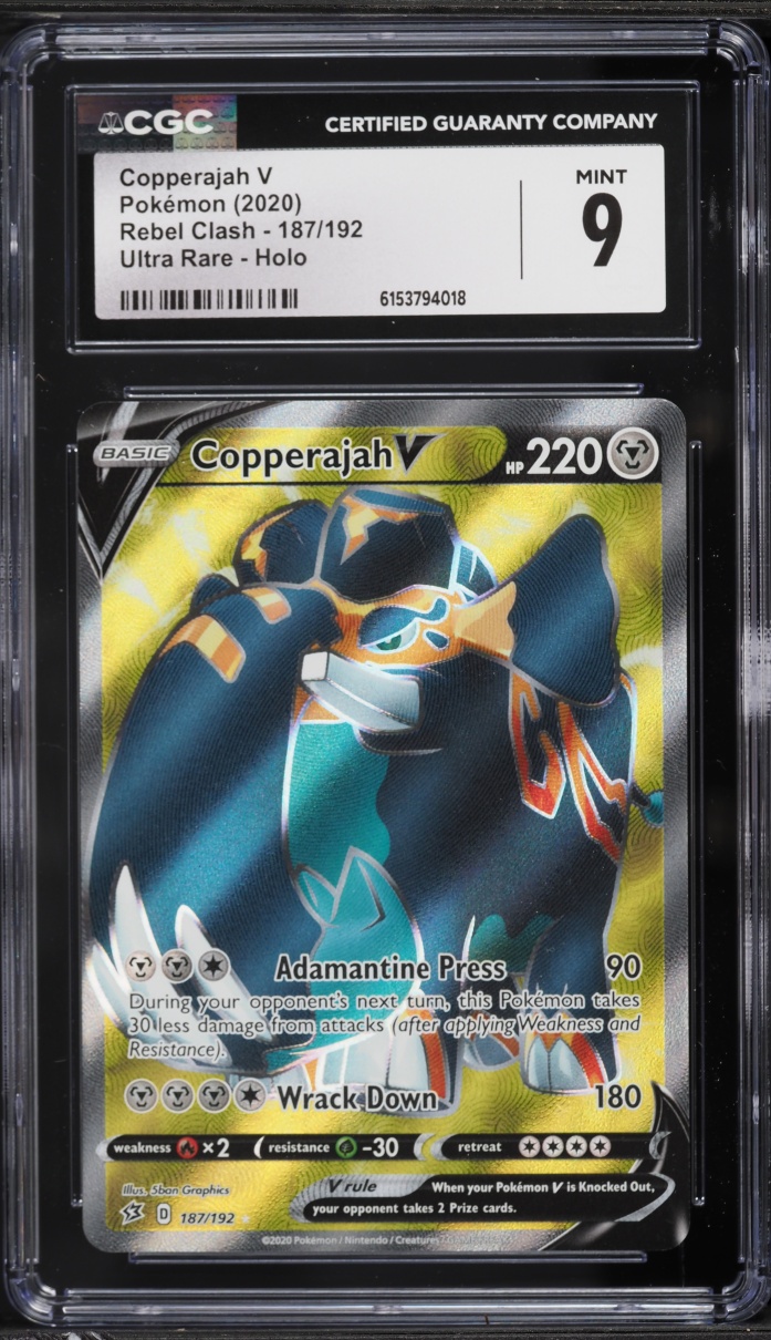 2020 Pokemon Sword & Shield Rebel Clash Full Art Copperajah V #187 CGC 9 MINT