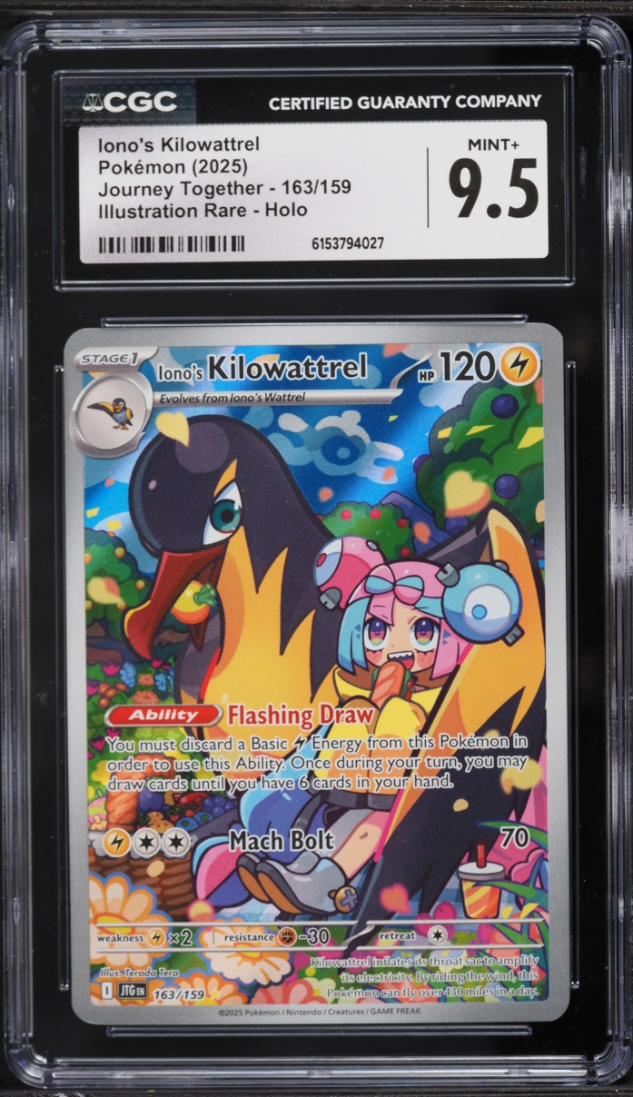 2025 Pokemon Scarlet & Violet Journey Together IR Iono's Kilowattrel #163 CGC 9.5 MINT+