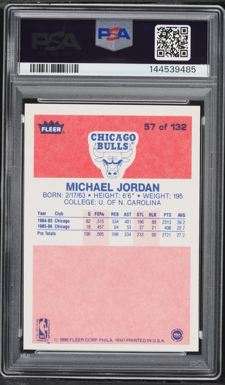 1986 Fleer Basketball Michael Jordan ROOKIE #57 PSA 9 MINT