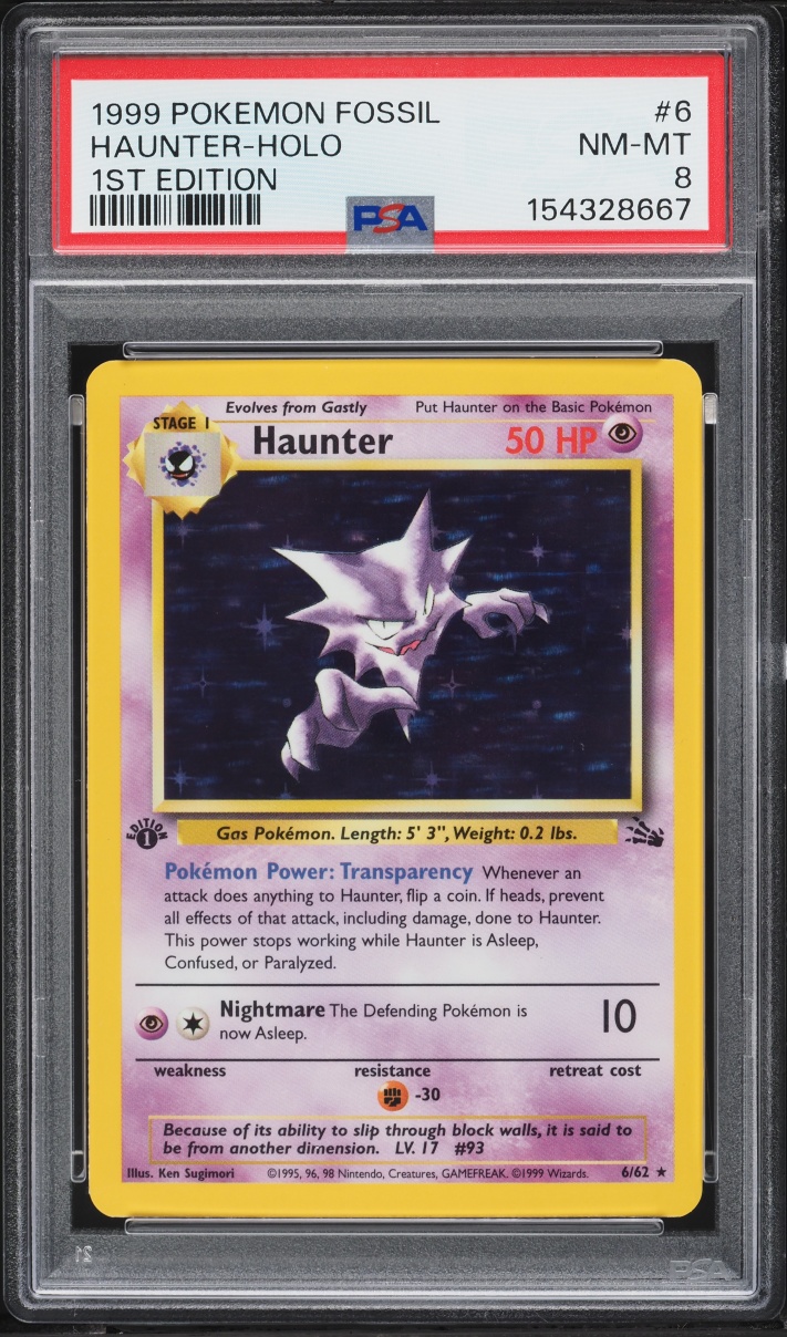 1999 Pokemon Fossil 1st Edition Holo Haunter #6 PSA 8 NM-MT