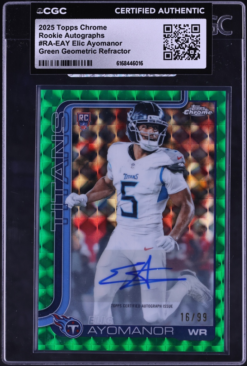 2025 Topps Chrome Green Geometric Refractor Elic Ayomanor ROOKIE AUTO /99 #RA-EAY CGC AUTH