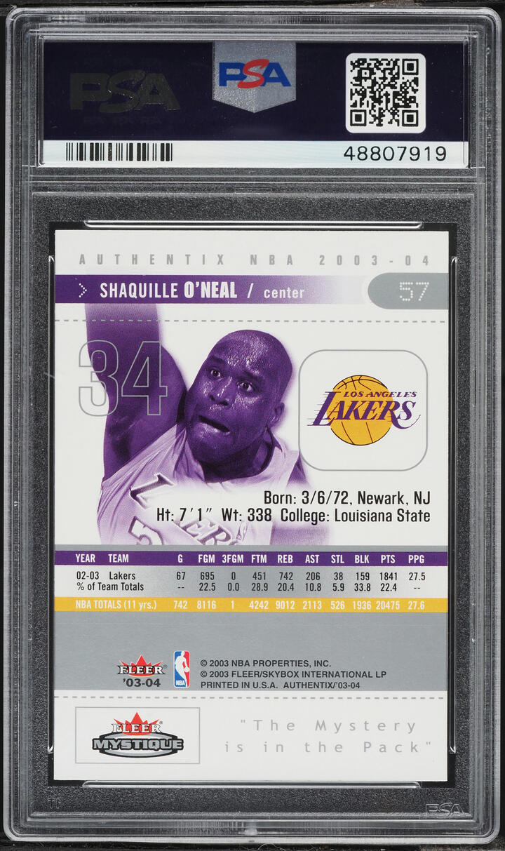2003 Fleer Authentix Shaquille O'Neal #57 PSA 10 GEM MINT - Photo 2