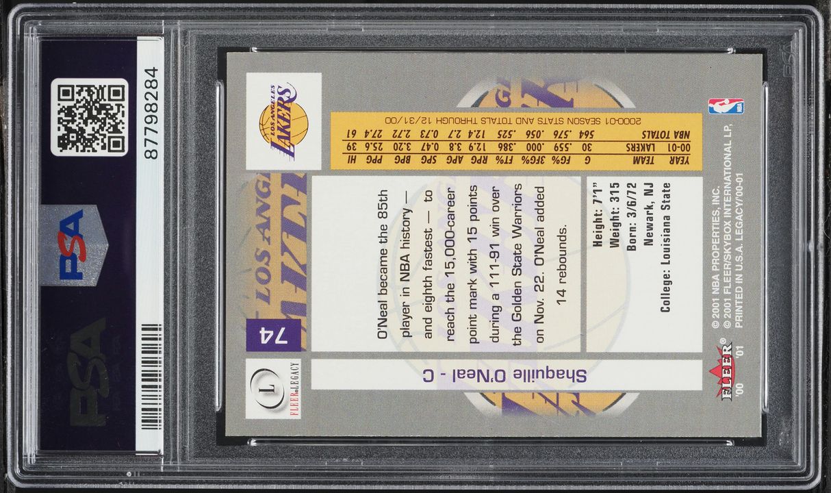 2000 Fleer Legacy Shaquille O'Neal #74 PSA 10 GEM MINT - Photo 2