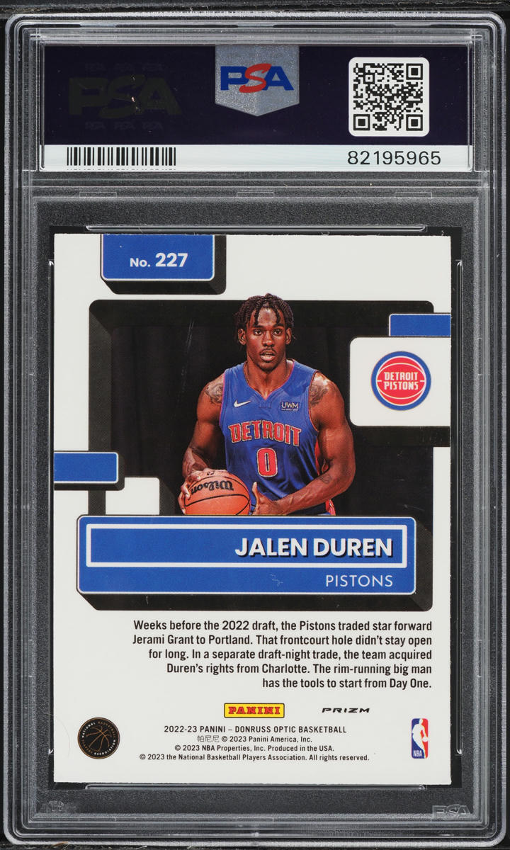 2022 Donruss Optic Holo Jalen Duren ROOKIE #227 PSA 10 GEM MINT